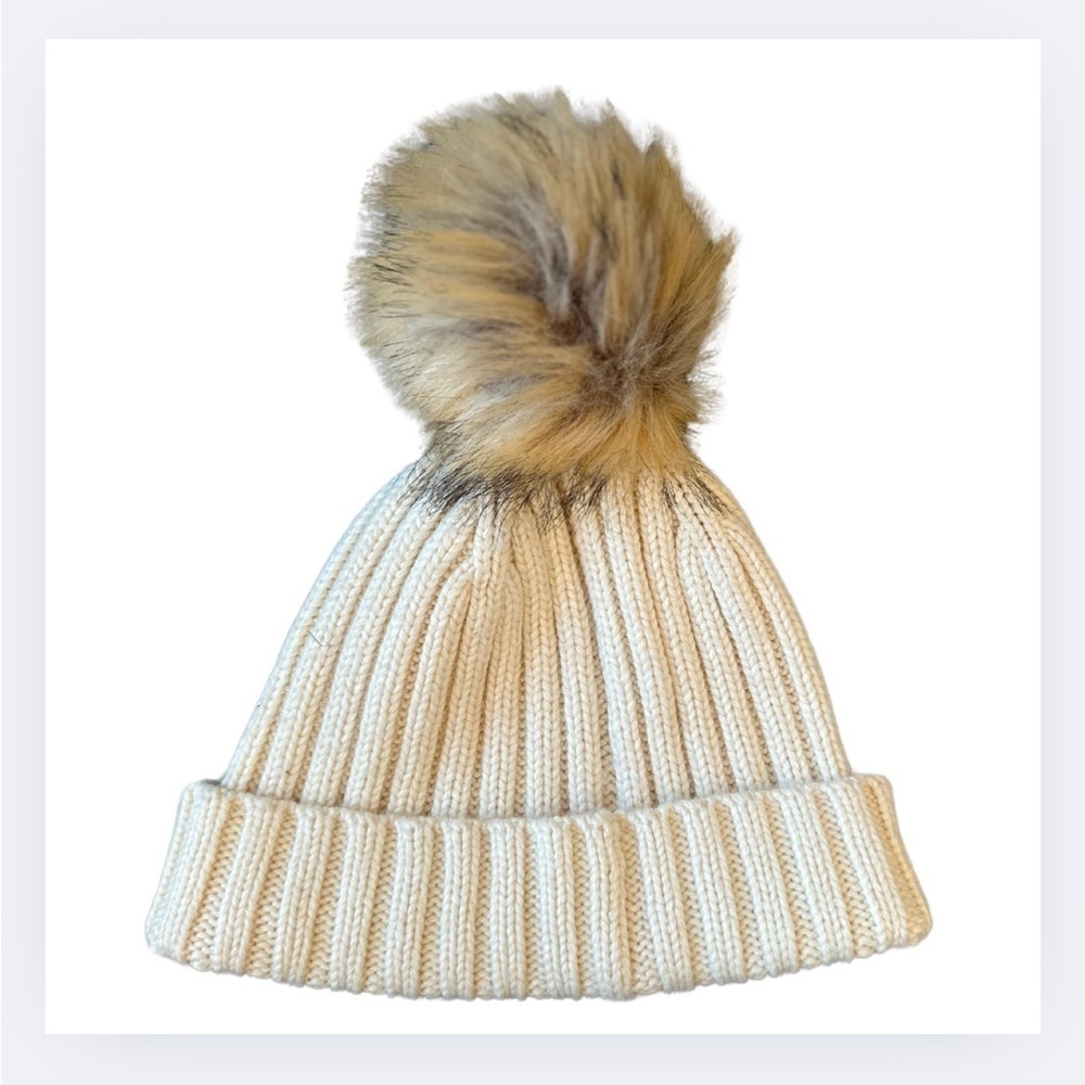 J. CREW Knit Beanie with Faux Fur Pom - Picture 2 of 4